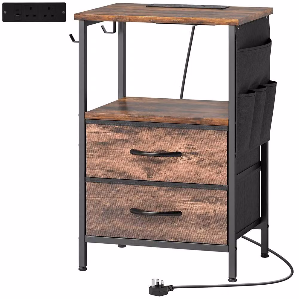 Wyld Haus Yoroma Rustic Brown Bedside Table with Integrated Charging Ports – 2