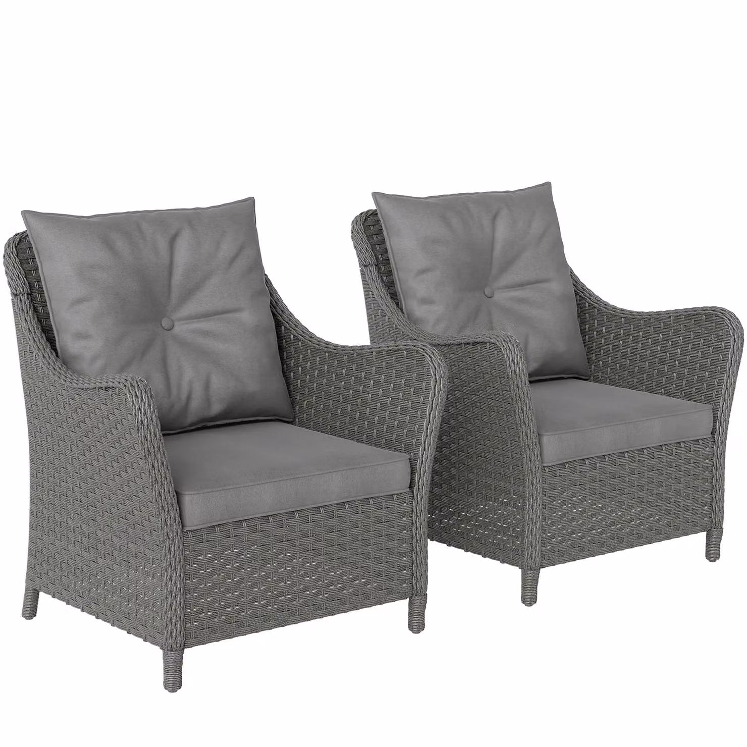 OUTSUNNY 2 Piece Rattan Garden Chair Set with Cushions in Dark Grey – 2