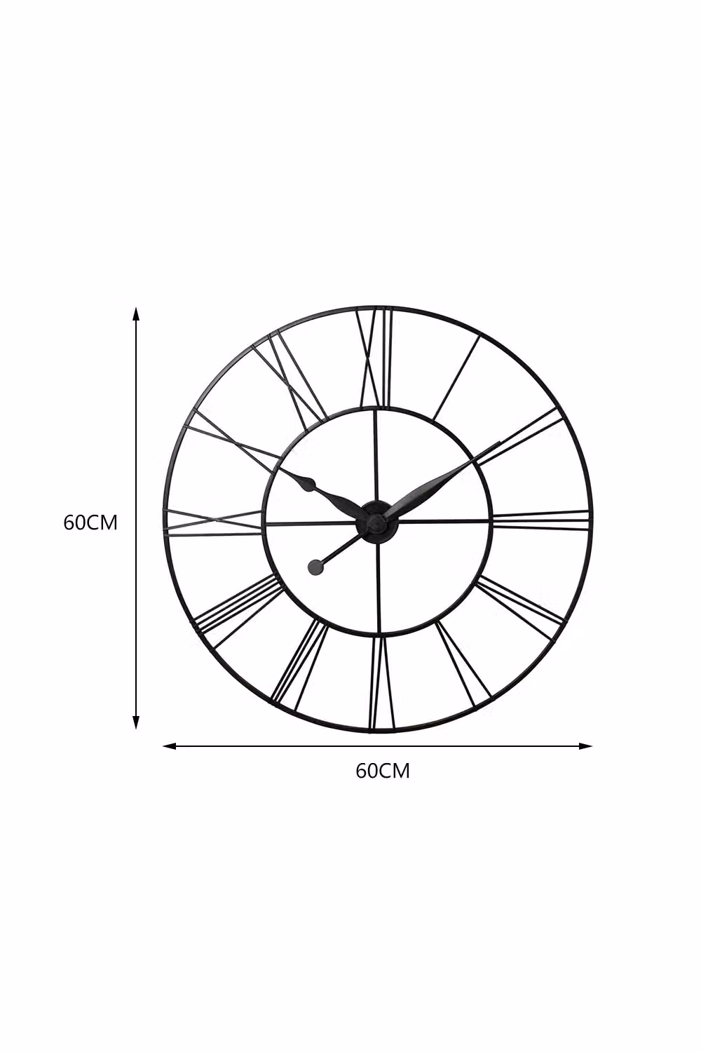 Living and Home Vintage Cut-Out Roman Numeral Metal Wall Clock, Diameter: 60 cm, Dark Grey – 4