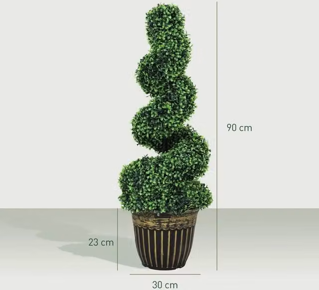 Ventryn Set of 2 Green Artificial Spiral Boxwood Topiary Trees, Height: 90 cm – 1