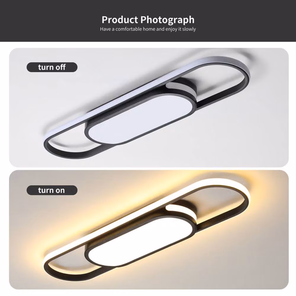 NIVOR Modern Linear LED Ceiling Light, 40W, Black, Remote Dimmable – 3
