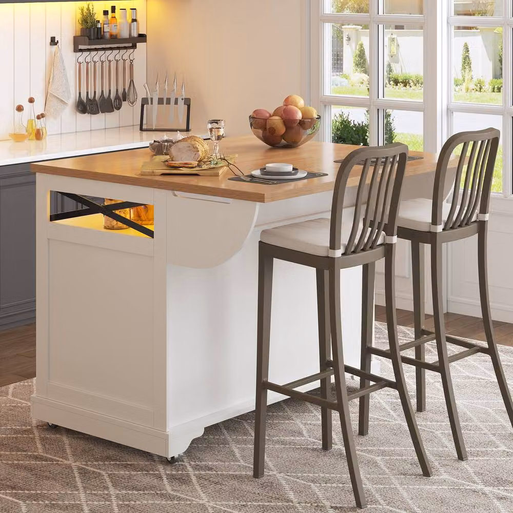 Merax Multifunctional Kitchen Island Serving Cart with Drop Leaf and LED in White, W/D/H: 120 x 71.5 x 98 cm – 3