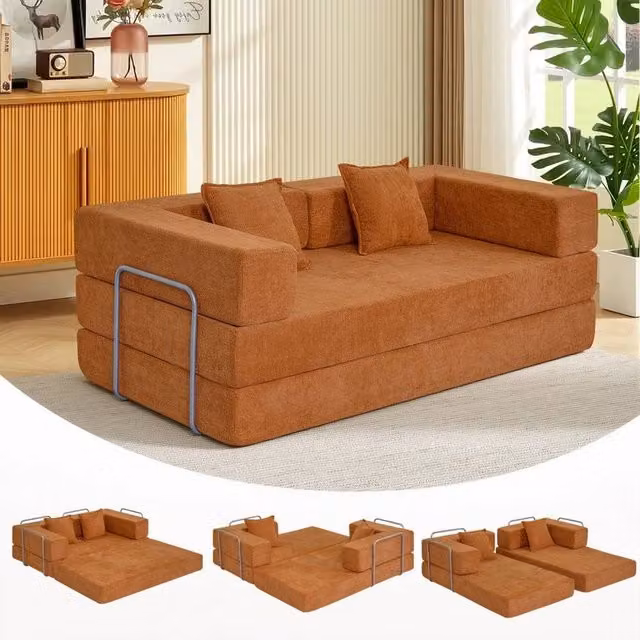 FORGEVIO Orange Sectional Sofa Bed with Sleeping Function, Modern Fabric Upholstered Design, Left Facing – 1