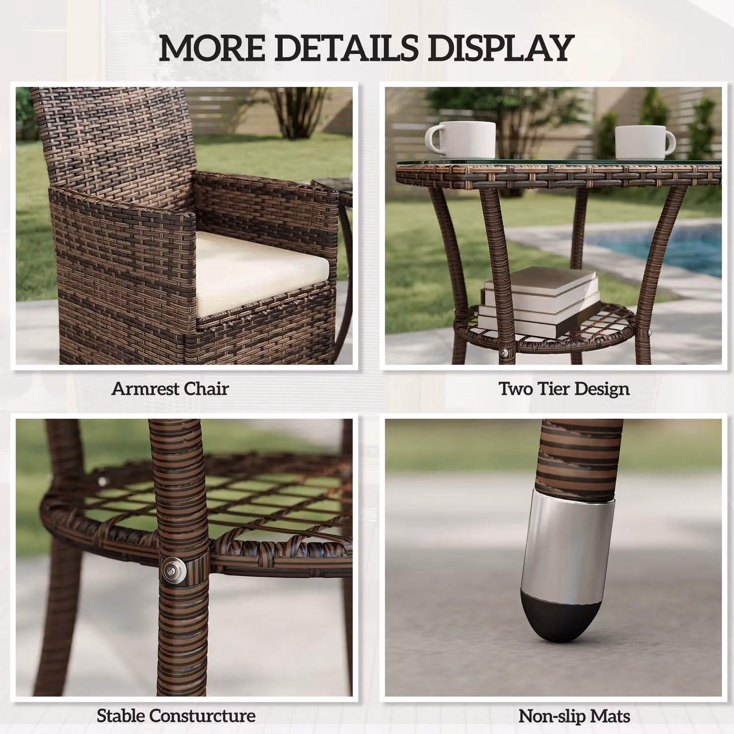 Outsunny Classic Rattan Bistro Set in Brown – 5