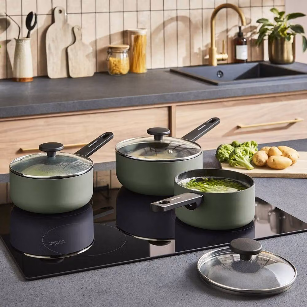 Morphy Richards 3-Piece Ceramic and Aluminium Saucepan Set, Green – 6