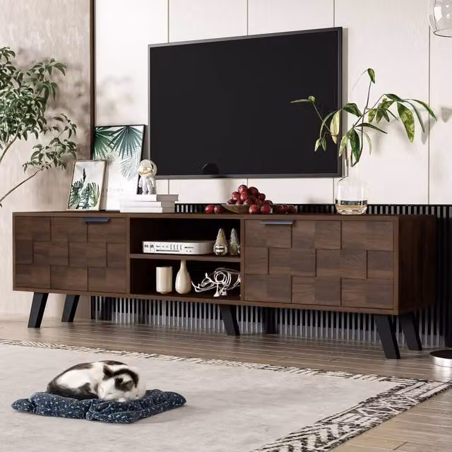 STILVORA Modern Brown TV Cabinet with 2 Doors and 2 Open Shelves, W: 160.5 cm, D: 35.0 cm, H: 45.0 cm