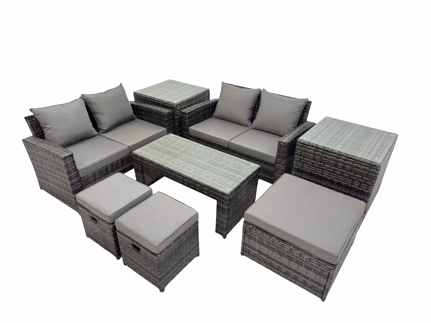 Fimous 7 Seat L-Shape Rattan Garden Furniture Set in Dark Grey with Upholstered Cushions, Coffee Table and Ottoman – 2