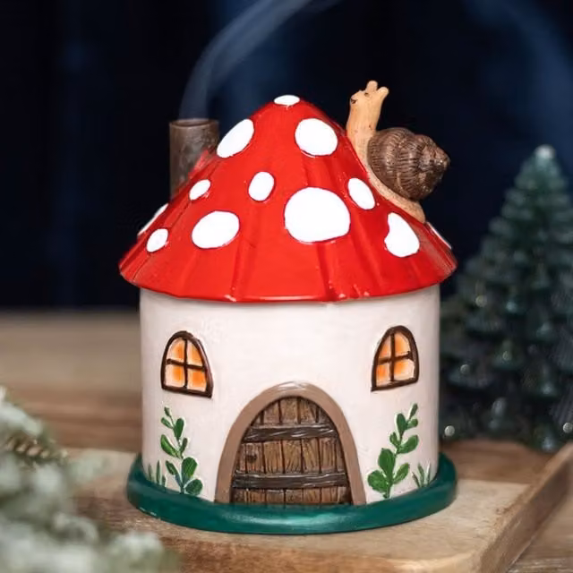 KDMK Ceramic Mushroom House Incense Cone Burner in Multicolour and Yellow