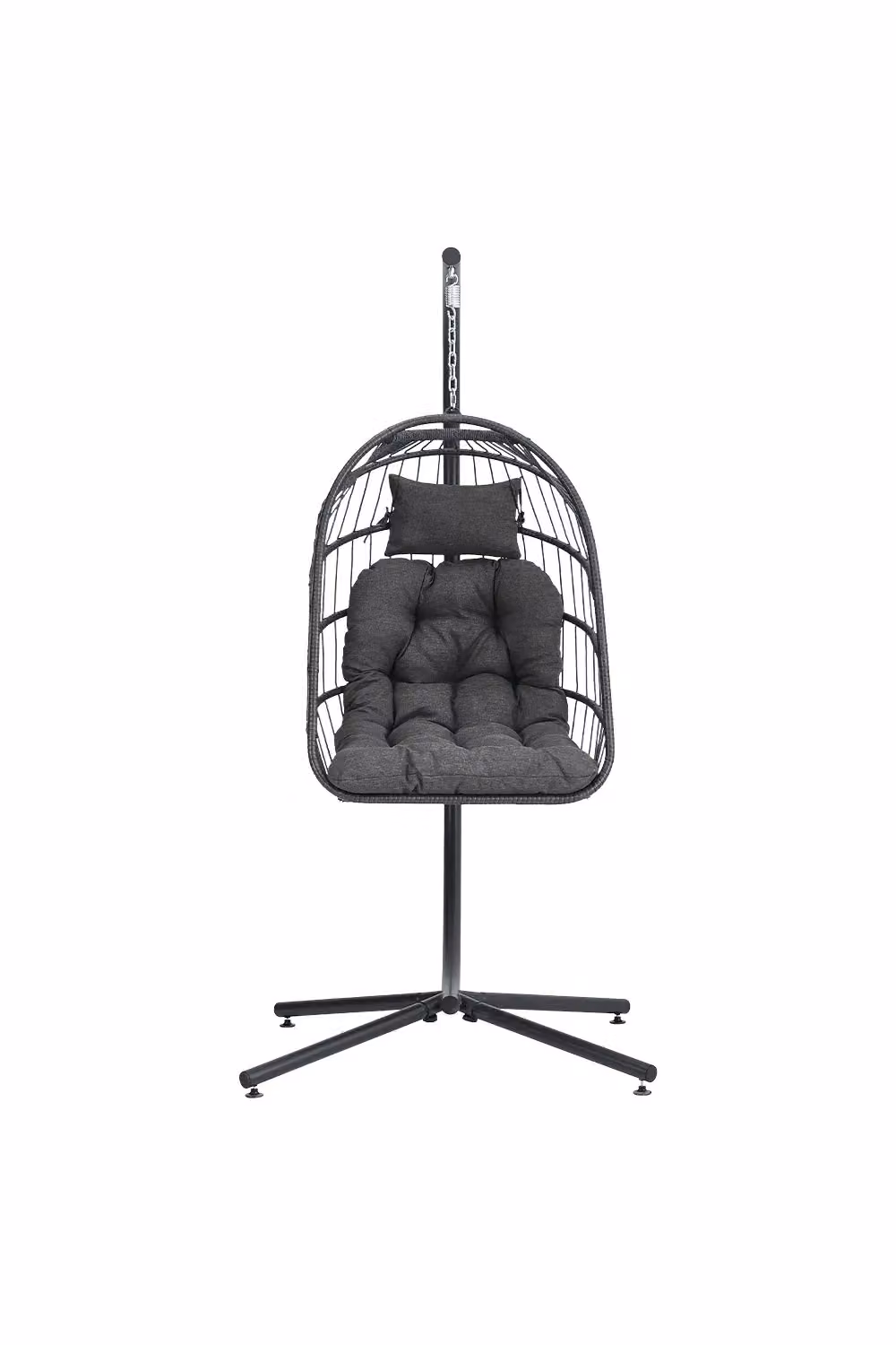 H&O Direct Outdoor Hanging Chair with Stand and Cushion in Grey – 2