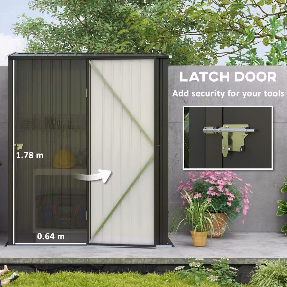 STILVORA Black Galvanised Steel Pent Garden Shed with Single Door – 5