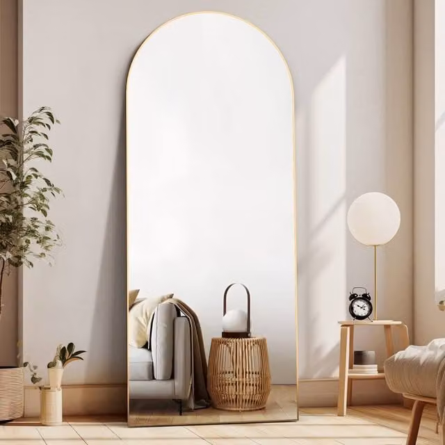 CASSILANDO Modern Gold Arch Floor Mirror, H 165 cm x W 60 cm x D 1.4 cm