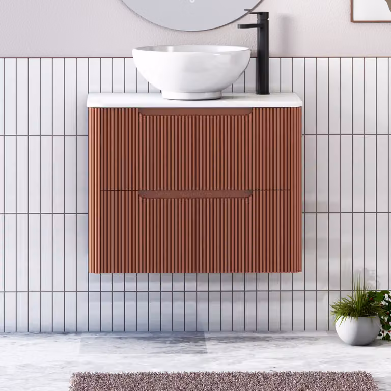 Royal Bathrooms Avenza 600mm Terracotta Clay Wall Hung Vanity Unit with 2 Drawers and White Breeze Basin