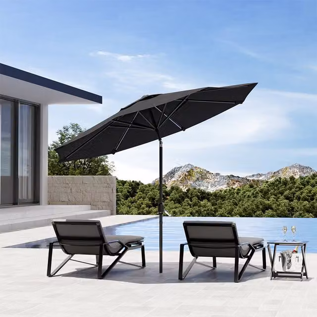 Komore 3m Rotating Freestanding Outdoor Garden Parasol in Grey and Black