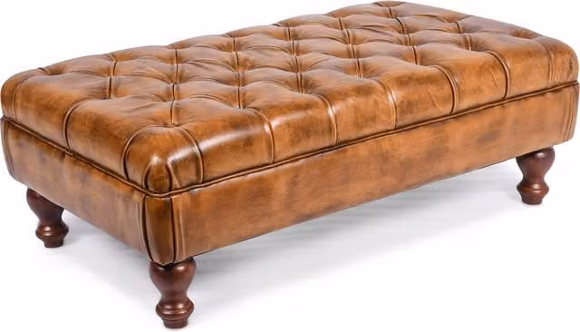 Elm Home And Garden Classic Rectangular Footstool in Brown Synthetic Leather with Wood Frame