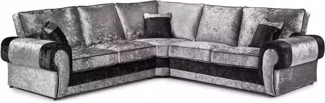 Furnishings For Less UK Chelsea 5 Seater Large L-Shape Corner Sofa in Crushed Velvet with 2 Corner and 2 Rolled Arms