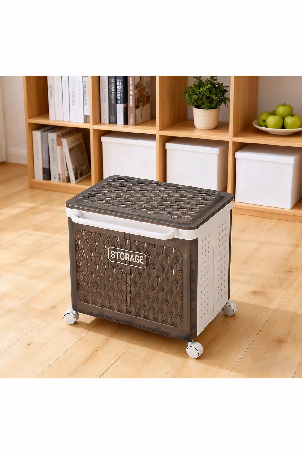Living and Home 2-Grid Rolling Foldable Laundry Basket Hamper with Lid and Wheels in Black – 3