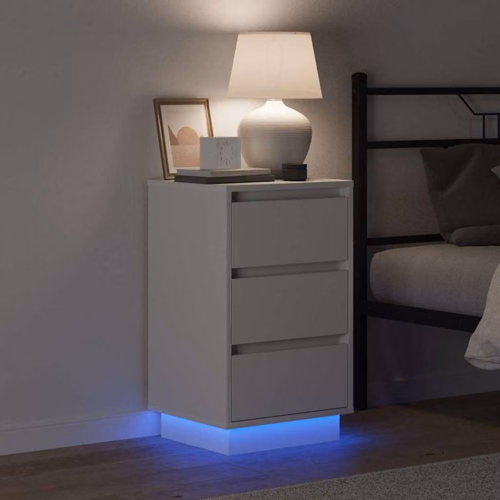 Berkfield Home Modern White Bedside Cabinet with Integrated LED Lighting, W/D/H: 39 x 34.5 x 65 cm – 2