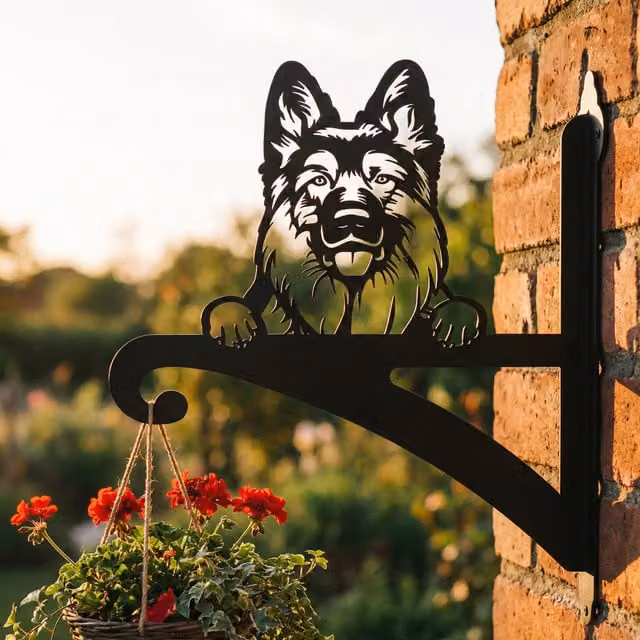Laser Hut Black Metal German Shepherd Hanging Basket Planter Bracket