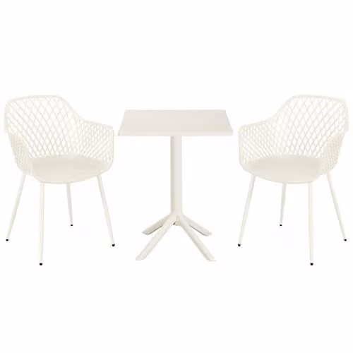 Core Products 3-Piece Bistro Garden Set with Two Lattice Armchairs and Square Table in White and Green – 1