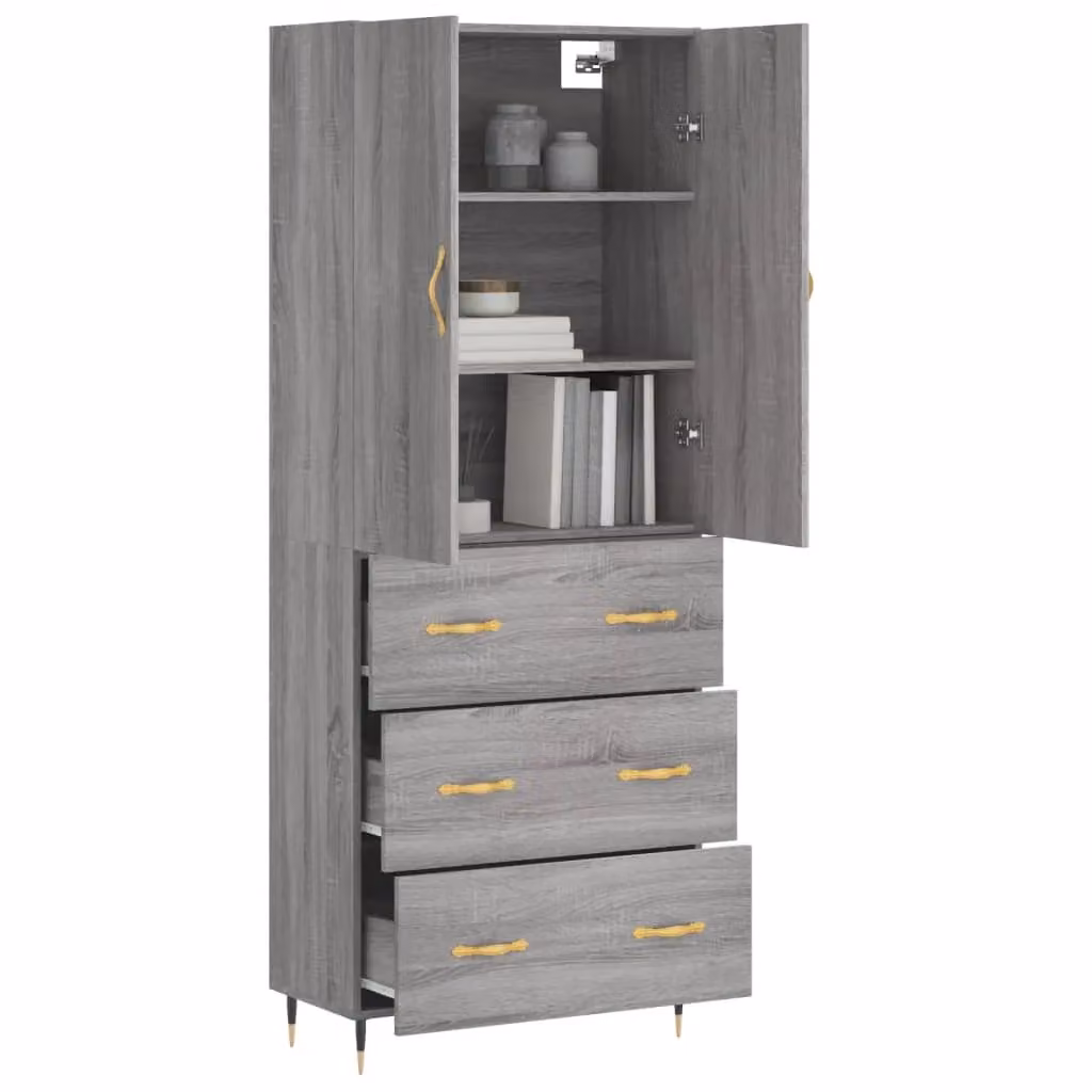 Berkfield Home Sonoma Grey Highboard in Engineered Wood, W: 69.5 cm, D: 34 cm, H: 180 cm – 2