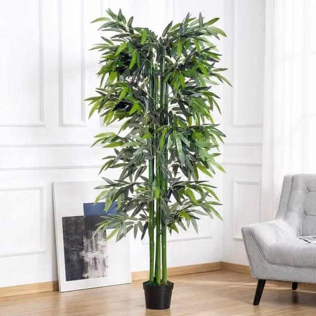STILVORA Artificial Bamboo Tree in Green with Black Nursery Pot, Height: 180 cm