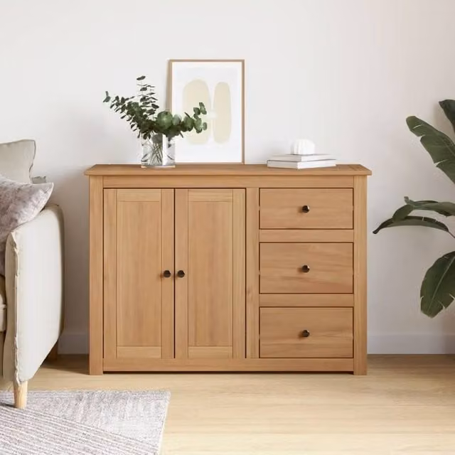 Berkfield Home Panama Sideboard with Drawers in Tan Solid Pine Wood, W/D/H: 112 x 40 x 80 cm – 1