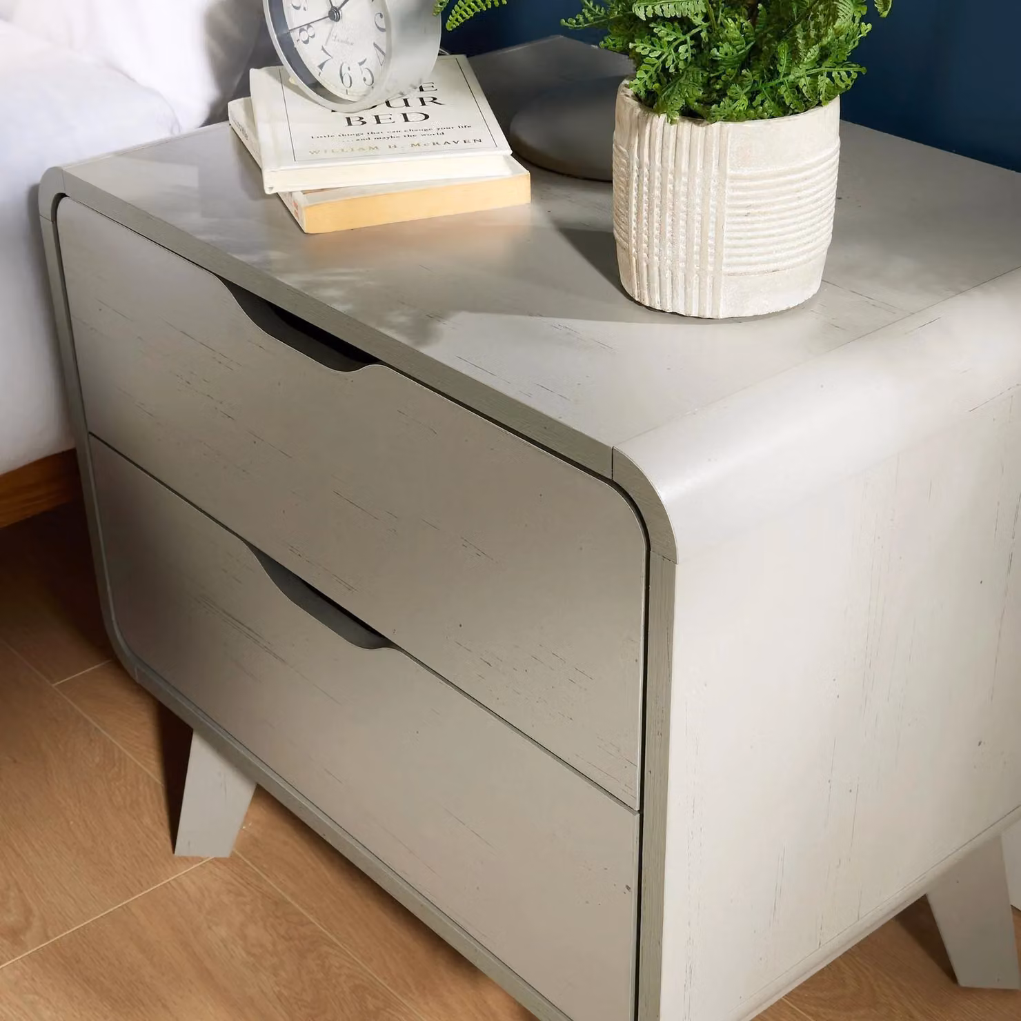 Home Source 2 Drawer Scandi Style Bedside Table in Light Grey – 3