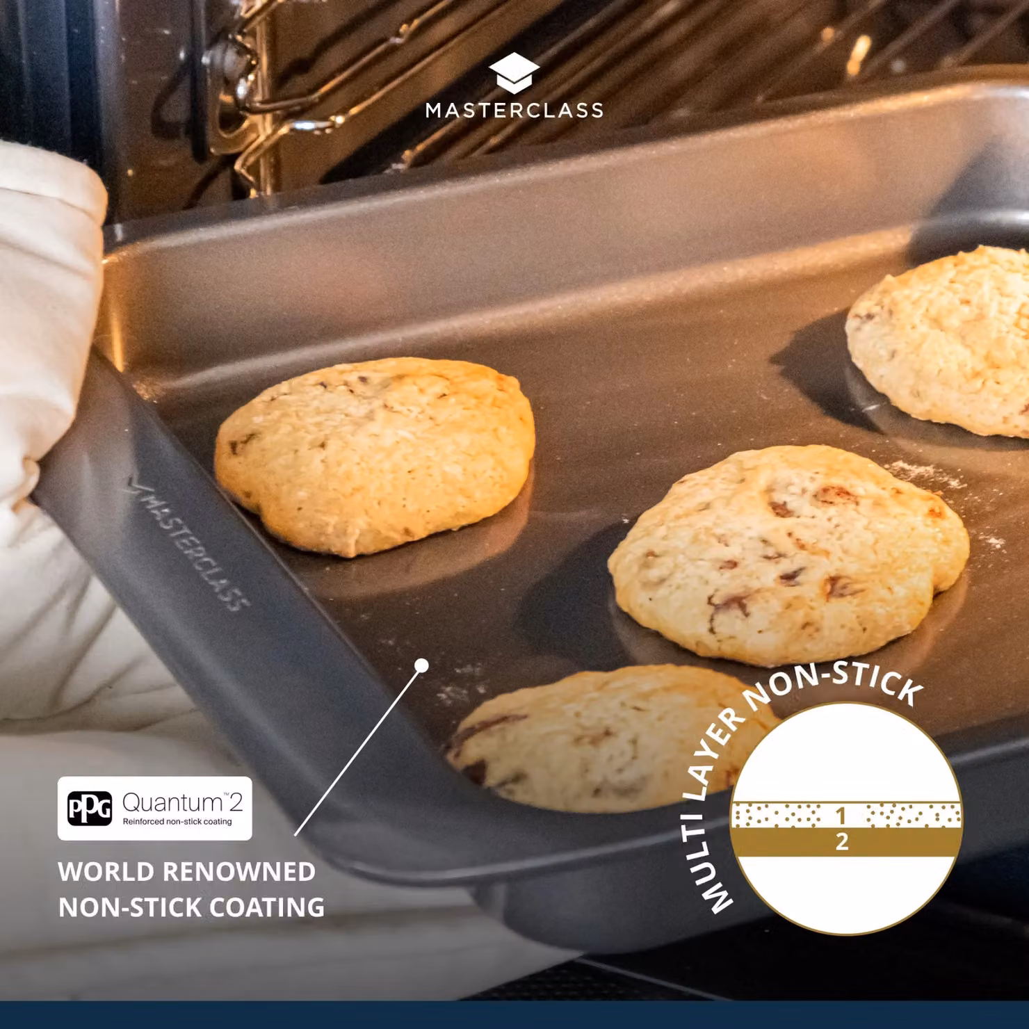 MasterClass 7pc Smart Space Stacking Non Stick Carbon Steel Roasting, Baking and Pastry Tin Set, Black – 7