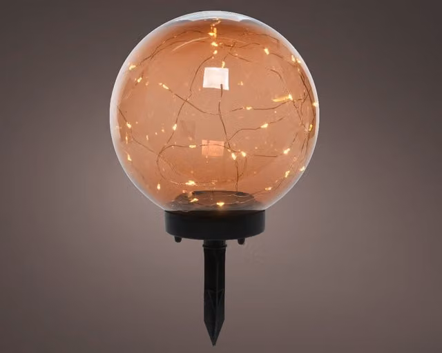 Lumineo Amber Solar Stake Globe Light with LED and Dusk Sensor, Height: 30 cm