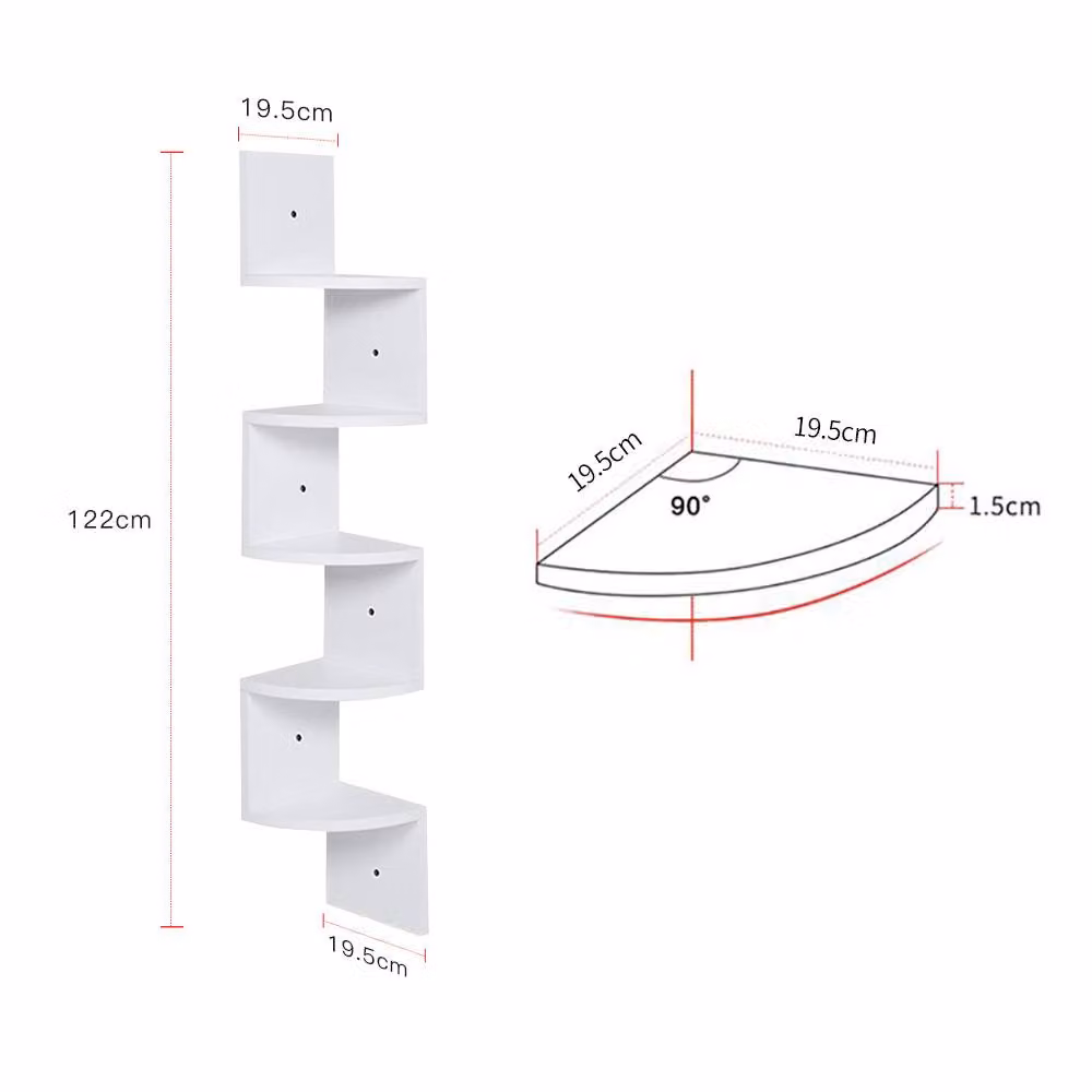 ExtraStar 5-Tier Zigzag Corner Shelf, White Wall Mounted MDF Floating Storage Shelf – 3