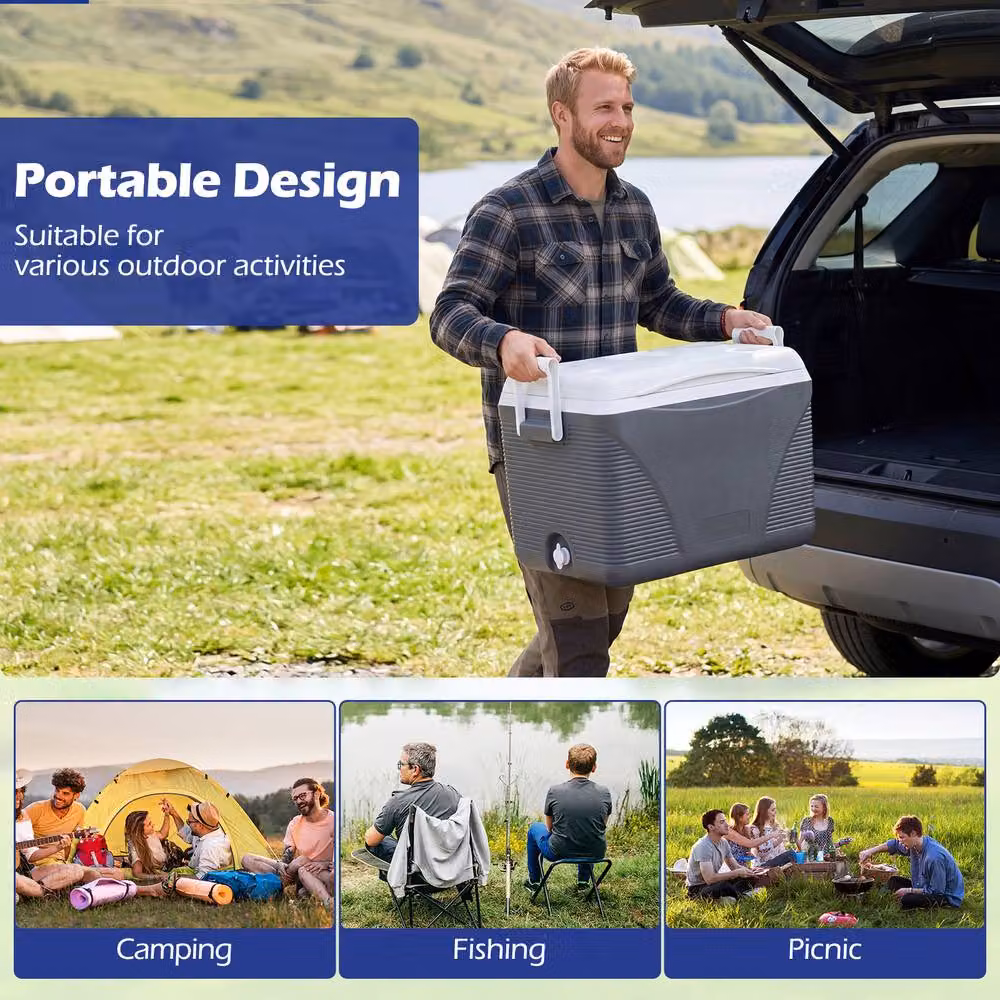 Costway 41L Hard Cooler Insulated Ice Chest with 4 Cup Holders, Black – 8