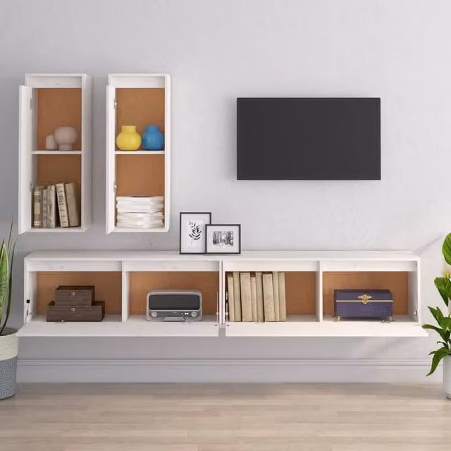 Berkfield Home Set of 4 White Solid Wood Pine TV Cabinets
