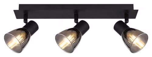 Globo Lighting Claude Ceiling Spotlight Bar in Black with Grey Glass Shades, 3x E14, W 120 cm x D 40 cm x H 15.5 cm – 3
