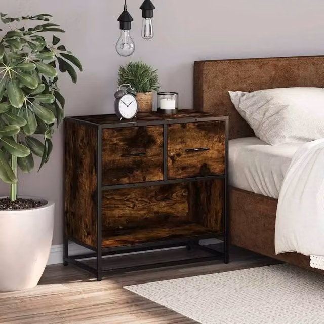Berkfield Home Elegant Bedside Cabinet in Smoked Oak Brown, W/D/H: 60 x 31 x 60 cm – 1