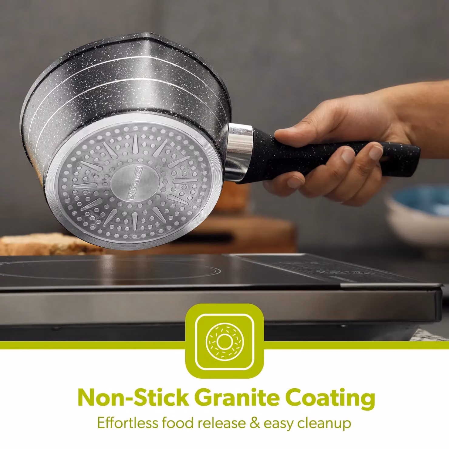 Royalford Non-Stick Granite Coating Saucepan and Milk Pan in Black, 14 cm – 4