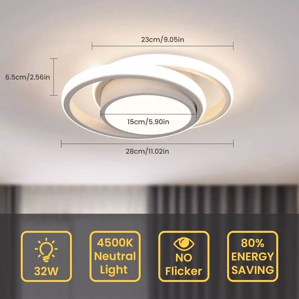 Kelvenix Modern Round LED Ceiling Light in White with Acryl and Metal Finish, 32W – 2