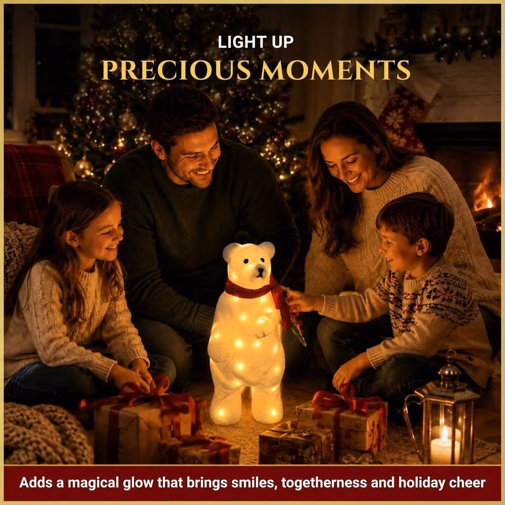 Shatchi Battery Operated Warm White LED Polar Bear Christmas Decoration, White and Red, Height: 20 cm – 4