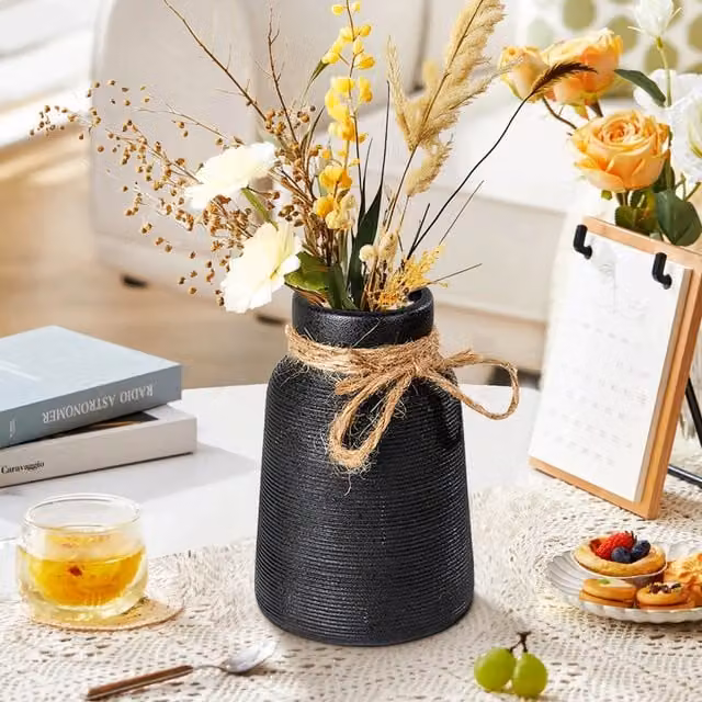 Lifeideas Minimalist Black Ceramic Tabletop Vase