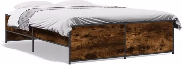 Berkfield Home Small Double Bed Frame in Smoked Oak and Brown, W/D/H: 120 x 200 cm