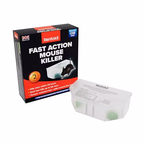 Rentokil Fast Action Mouse Killer Twin Pack - Ready-baited Indoor Rodent Bait Stations for Efficient Elimination of Mice, Pack of 2