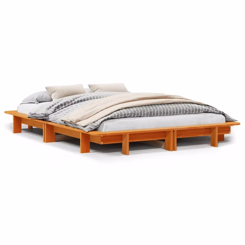 Berkfield Home Small Double Solid Wood Pine Bed Frame in Wax Brown, W/D/H: 120 x 200 cm – 2