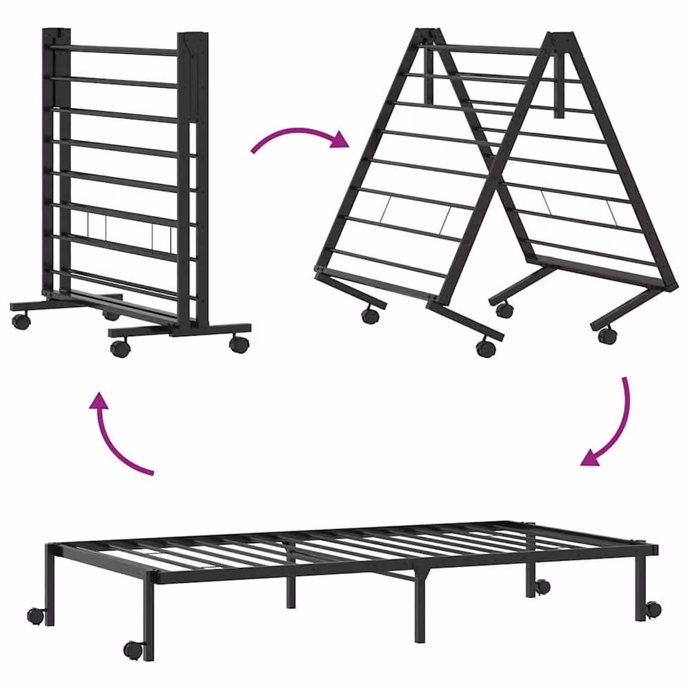 Berkfield Home Elegant Foldable Steel Bed Frame in Black, W/D/H: 75 x 190 x 30 cm – 4