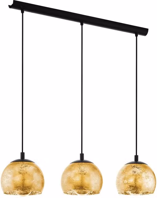Loops Modern Suspended Pendant Ceiling Light in Black and Gold with Glass Shades, E27, 3x40W