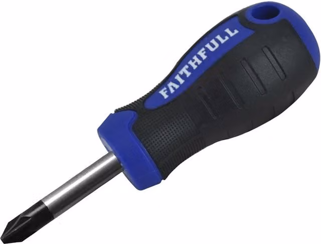 Faithfull Soft Grip Stubby Pozidriv Pz2 Screwdriver, 38mm, Multi Colour