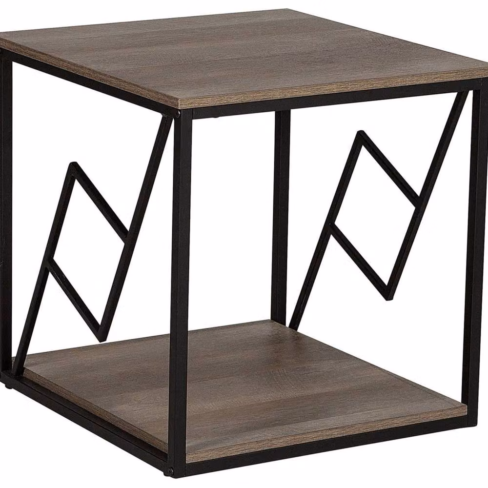 Wyld and Coco Home Industrial Side Table with Brown MDF Laminate Top and Black Metal Frame, W/D/H: 56 x 56 x 56 cm – 2