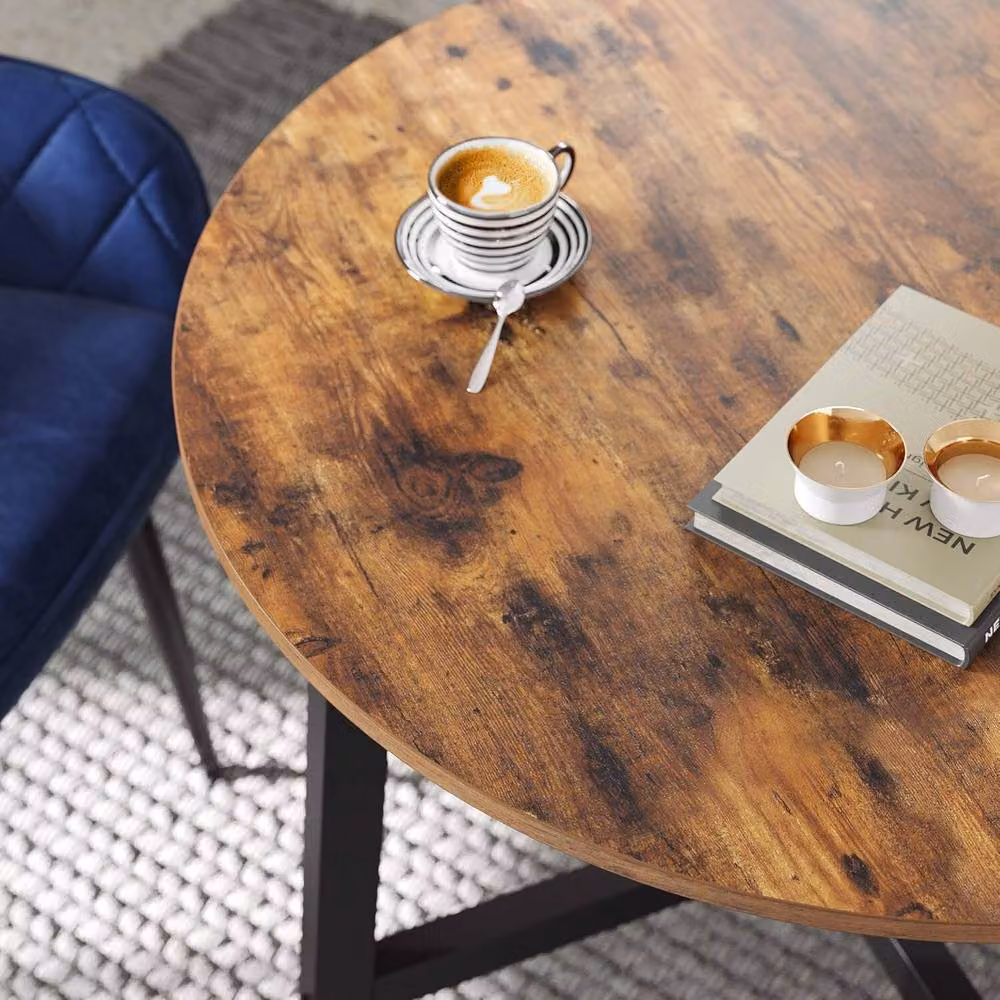 The Bazaarist Industrial Round Dining Table in Brown with Easy-Clean MDF Laminate Top – 4