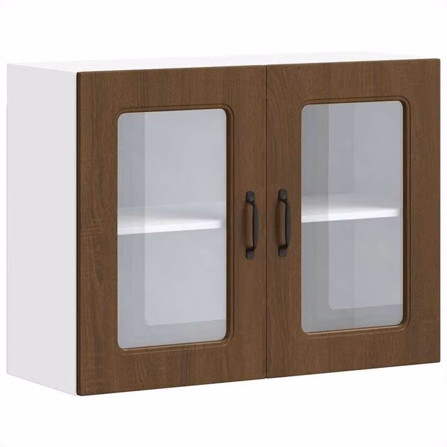Berkfield Home Kalmar Wall Mounted Kitchen Cabinet with Glass Doors in Brown Oak