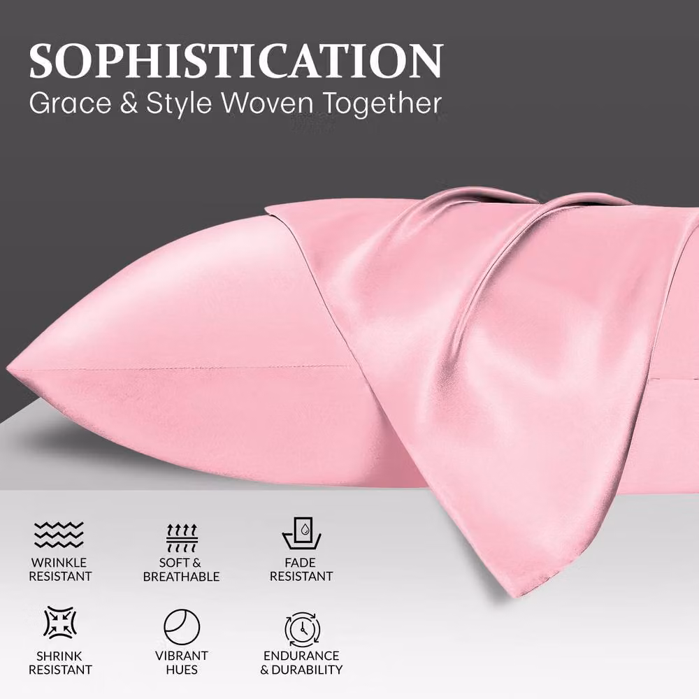 Pamposh Pack of 2 Ultra Soft Mako Satin Silk Pillow Cases in Pink, Standard Size – 2