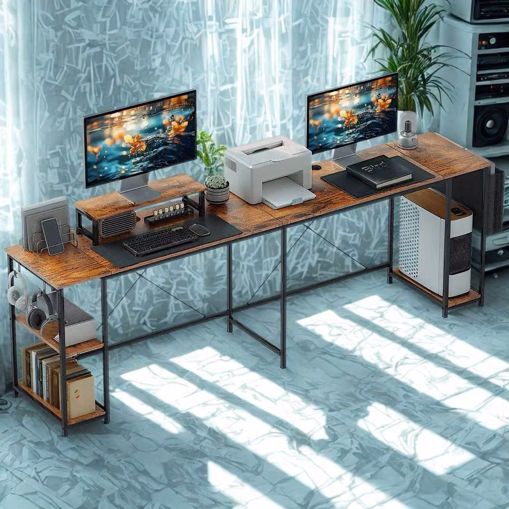 FURNOS Industrial L Shaped Corner Computer Desk in Brown, W/D/H: 168 x 120 x 76 cm – 2