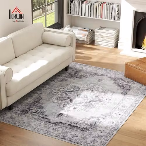 HOMCOM Vintage Floral Area Rug, Grey, W: 230 cm, D: 160 cm – 3